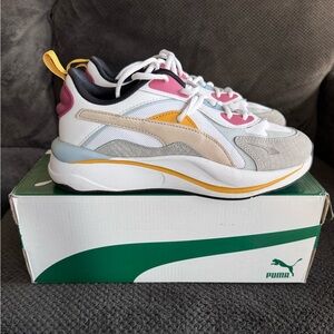 Puma Women's White, Pink, and Yellow Sneakers
